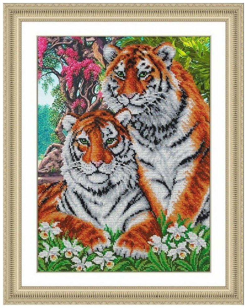 Тигры #Б-1469 Паутинка Набор для вышивания 28 x 38 см Вышивка бисером