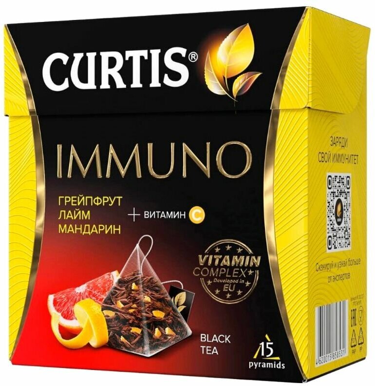 Чай Curtis Immuno чёрный цейлонский цедра цитрусовых-лепестки цветов листовой, 15х1.7г