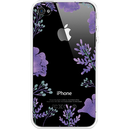 Силиконовый чехол на Apple iPhone 4/4S / Айфон 4/4S Сиреневая цветочная рамка, прозрачный силиконовый чехол розовая цветочная рамка на apple iphone 4 4s айфон 4 4s