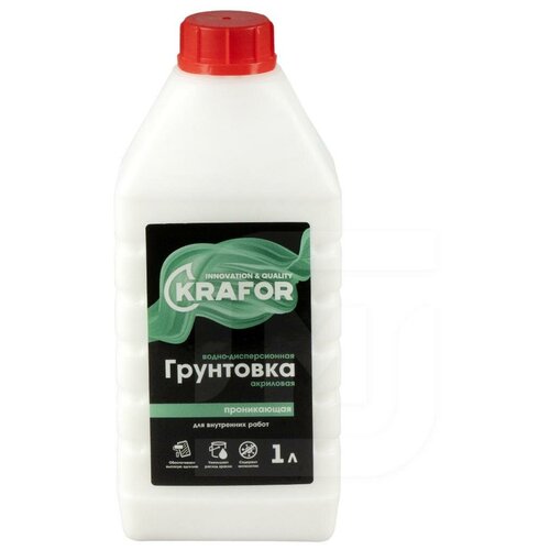 Грунтовка проникающая водно-дисперсионная, для внутренних работ Krafor, 1 л