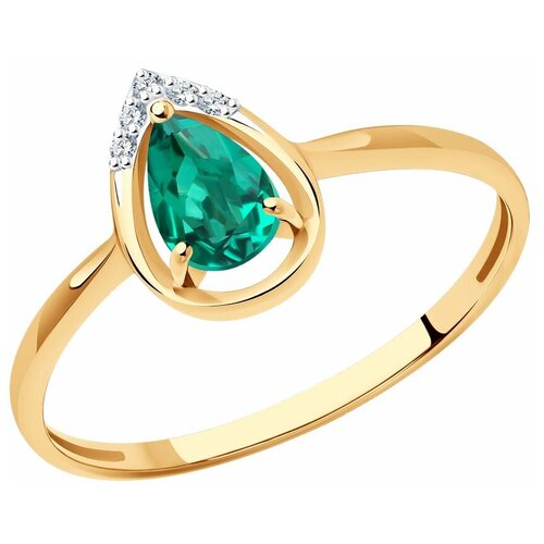 фото Кольцо sokolov красное золото, 585 проба, изумруд синтетический, бриллиант, размер 17