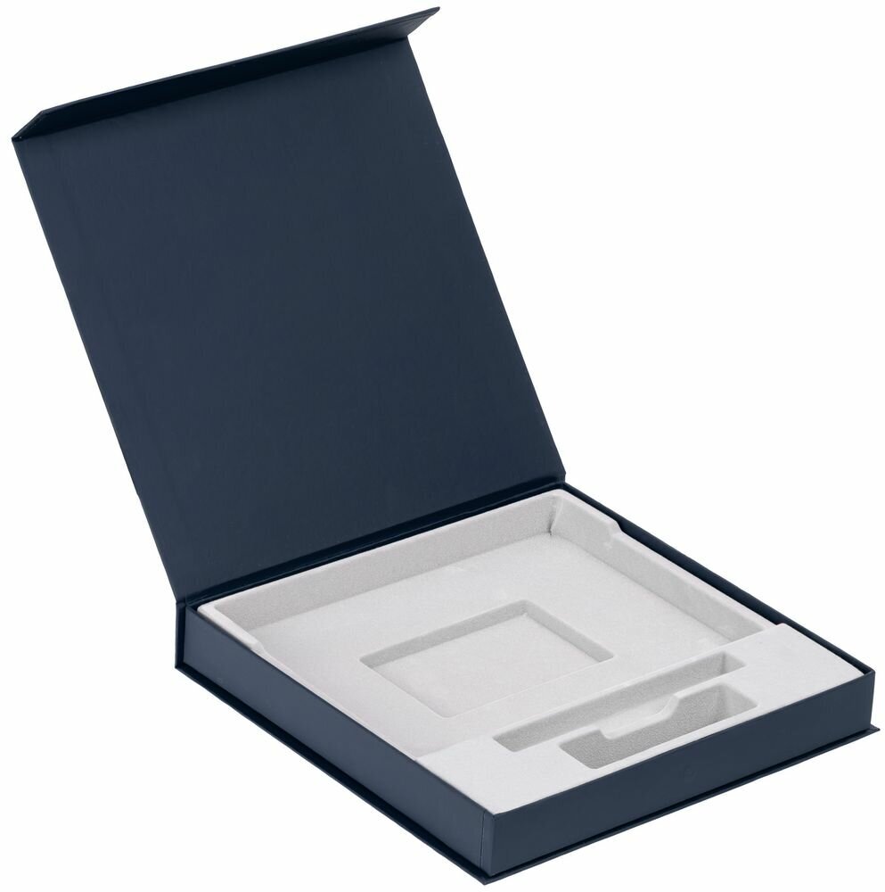 Коробка Memoria под ежедневник аккумулятор и ручку синяя 24х235х35 см переплетный картон покрытие софт-тач