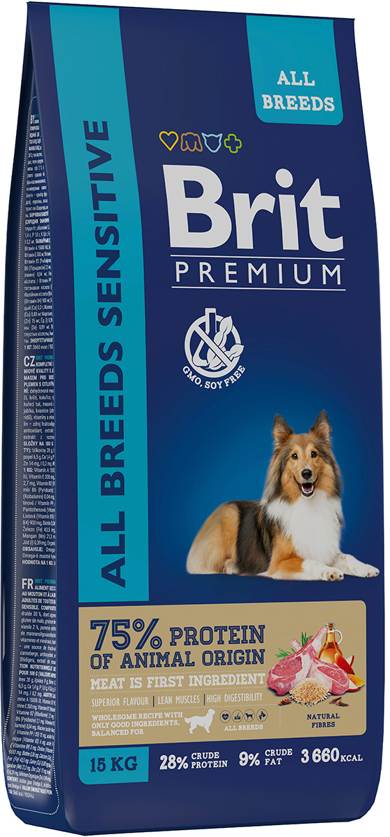 BRIT PREMIUM DOG ADULT SENSITIVE для взрослых собак всех пород с чувствительным пищеварением с ягненком и рисом (15 кг)