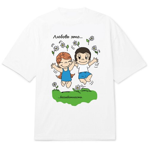 Футболка FOR LIVE, оверсайз, хлопок, размер S, белый