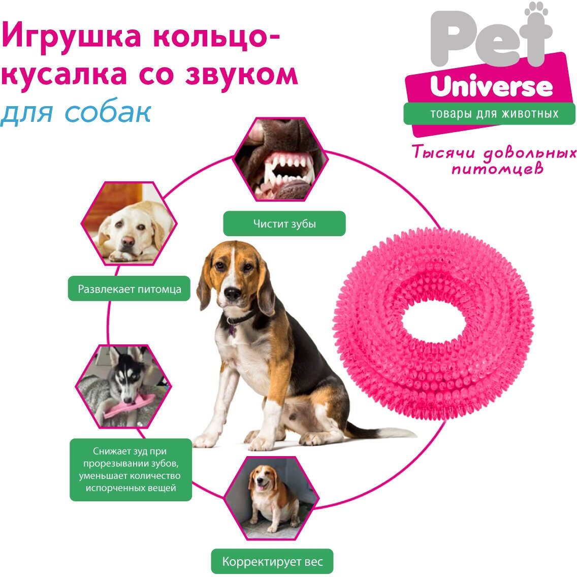 Игрушка для собак с подсветкой Кольцо с шипами и пищалкой Pet Universe 12*3.5 см /PU3007PK - фотография № 5