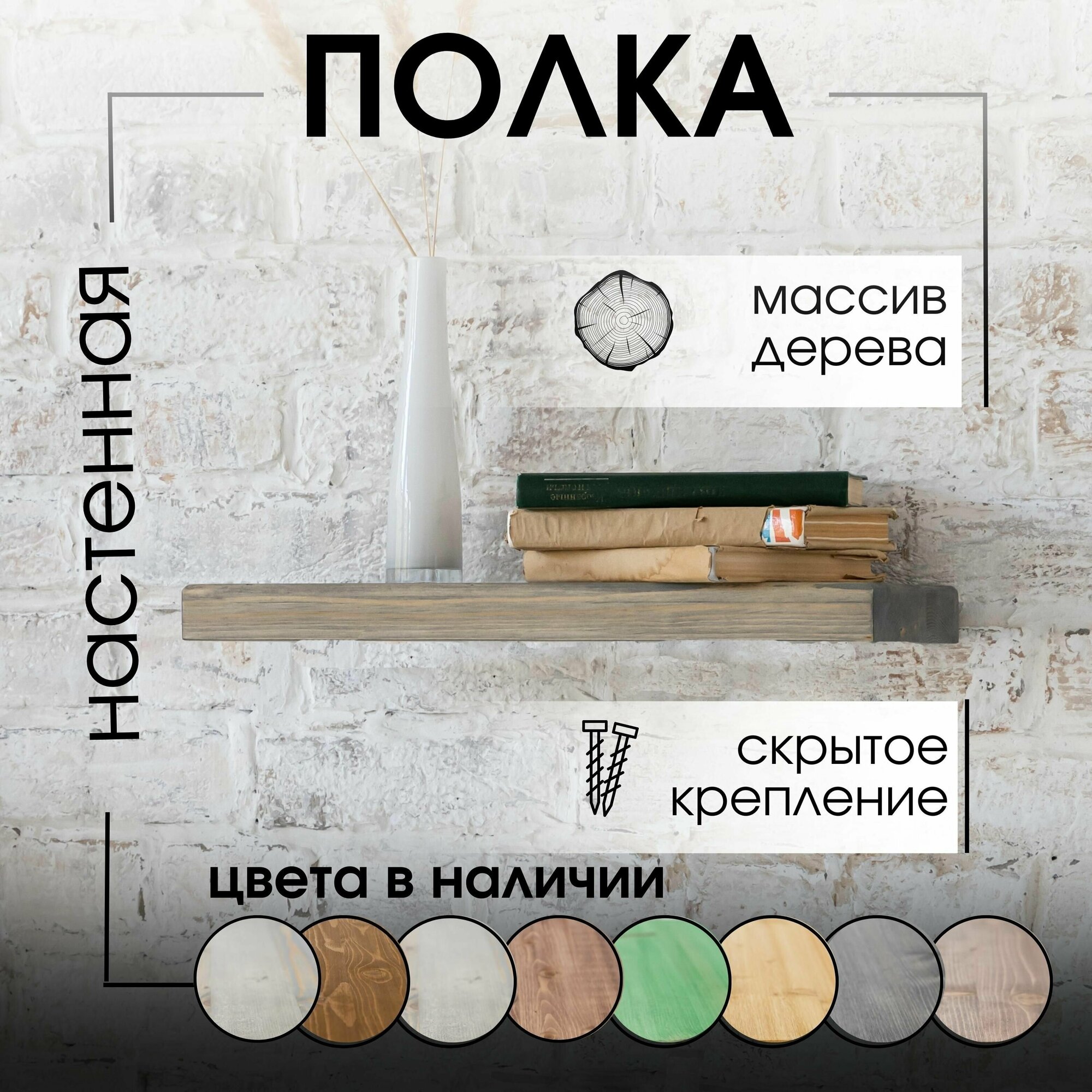 Полка настенная прямая 100х20х3см Серо-голубой