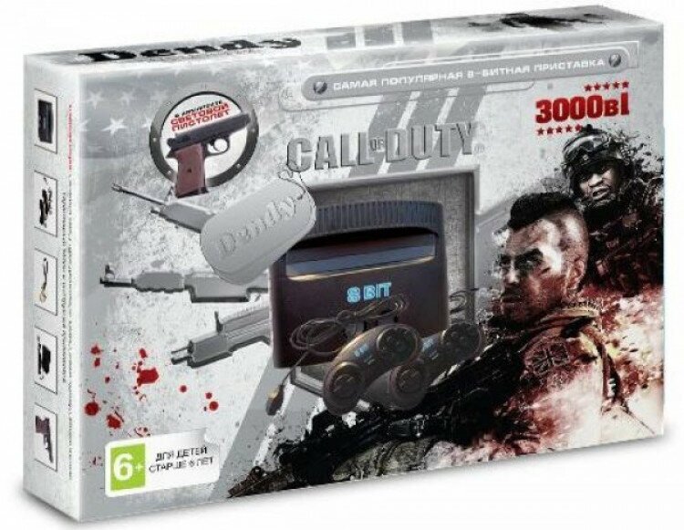 Игровая приставка 8 bit Call of Duty Ghosts (3000 в 1) + 15 встроенных игр + 2 геймпада + пистолет (Черная)