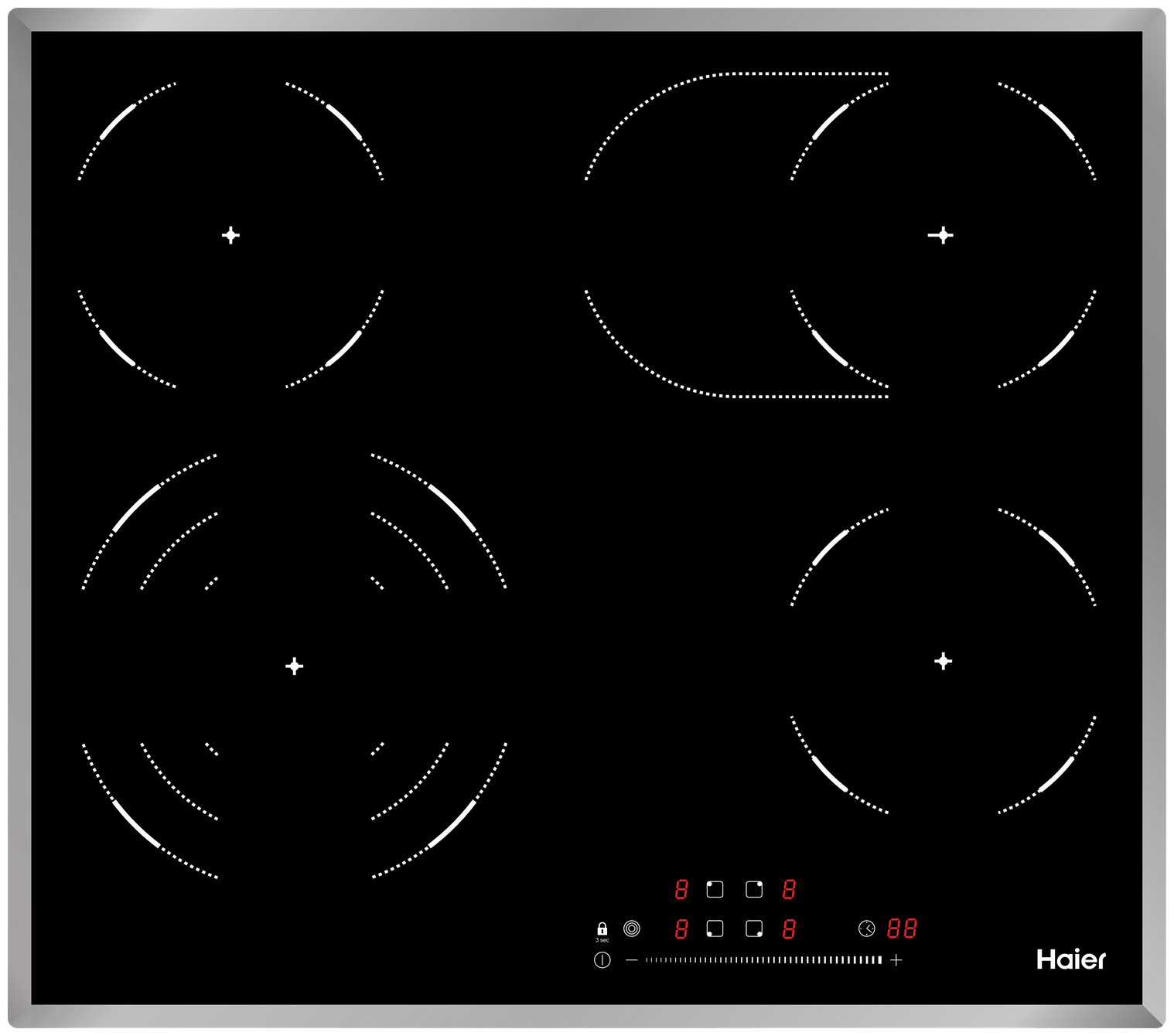 Электрическая варочная панель Haier HHY-C64TOFB, цвет панели черный, цвет рамки серебристый