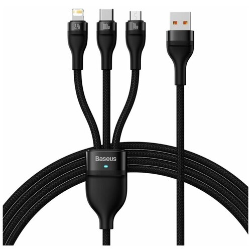 Аксессуар Baseus Flash Series II One-for-three Fast Charging Data Cable USB to M+L+C 100W 1.2m Black CASS030001