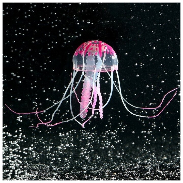 Декор для аквариума"Медуза" силиконовая, с неоновым эффектом, 5 х 5 х 15 см, розовая 7108867 . - фотография № 1