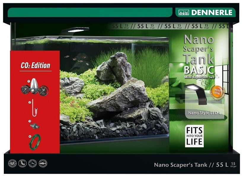 Dennerle Nano Scaper's Tank Basic Style LED Limited Edition CO2, Аквариум 55 литров, комплект