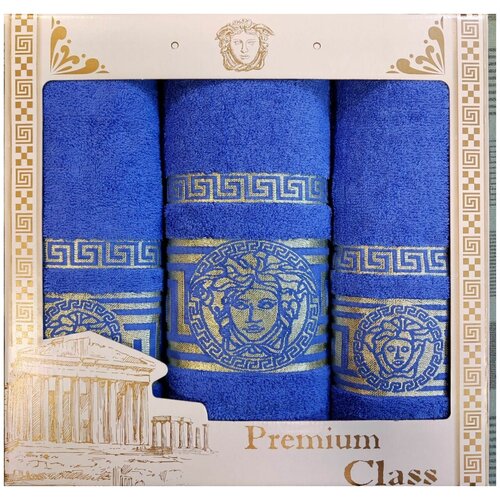Набор полотенец махровых 3 шт, в подарочной упаковке, размеры 65*130 см, 45*90 см (2шт) цвет: голубой