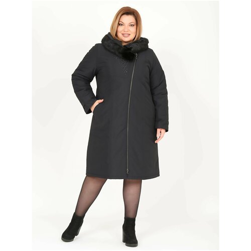 Пальто женское зимнее кармельстиль с натуральным мехом норка черное женское пальто раз. 60