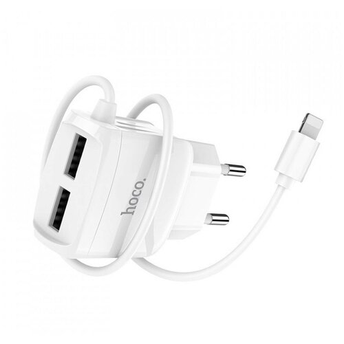 Сетевое зарядное устройство USB Hoco C59A (2A, 2 порта, кабель Lightning) Белый сетевое зарядное устройство hoco c59a 2 usb 2 4 а кабель lightning 1 м белый