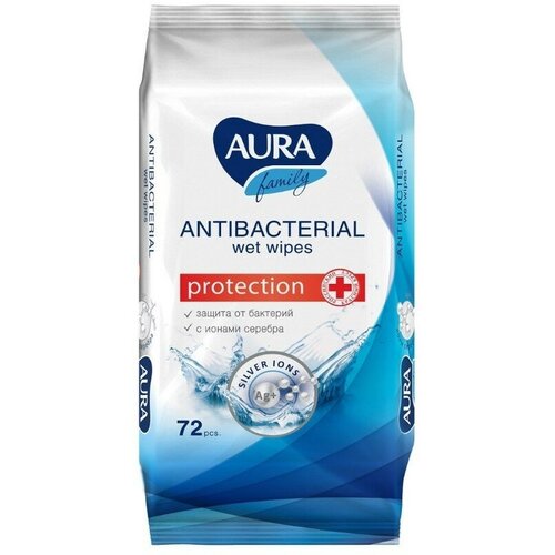 Aura влажные салфетки Family с антибактериальном эффектом 72шт салфетки спирт асептика 30ммx60мм 20