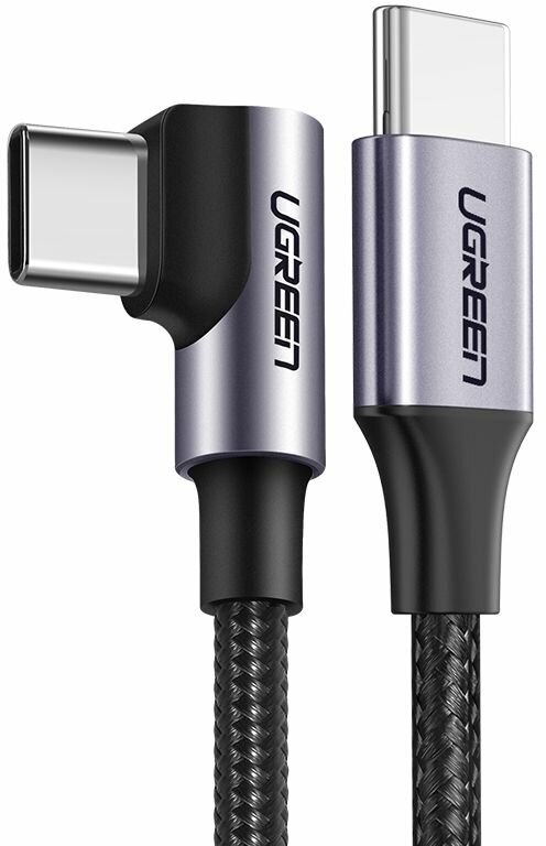 Кабель угловой UGREEN US255 (50125) USB-C to Angled USB 2.0 C M/M Round Cable Aluminum Shell Nickel Plating. Длина: 2 м. Цвет: серо-черный