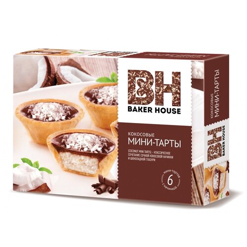 Пирожное BAKER HOUSE Мини-тарты с кокосовой начинкой, 240 г, 6 шт. в уп.