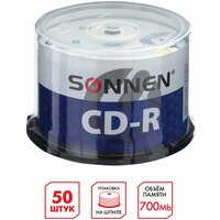 Диски CD-R SONNEN 700Mb 52x Cake Box комплект 50шт, 512570