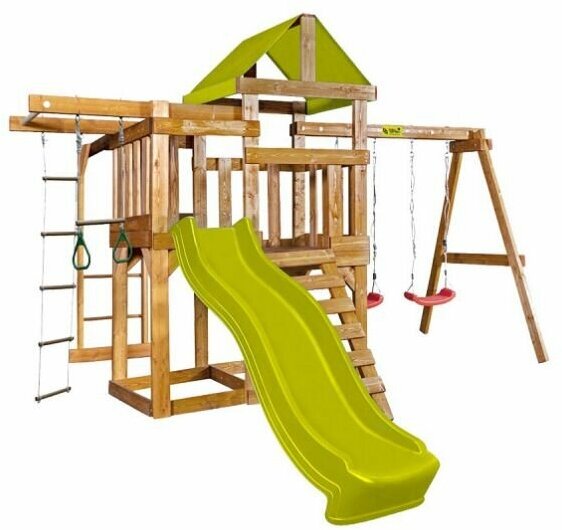 Игровая площадка Babygarden Play 8 с рукоходом балконом турником жёлтая деревянная, многофункциональная, 395 x 420 x 245 см, эргономичная конструкция
