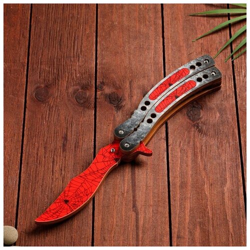 нож деревянный пиксель mini красный 24 см Сувенир деревянный Нож Бабочка красный