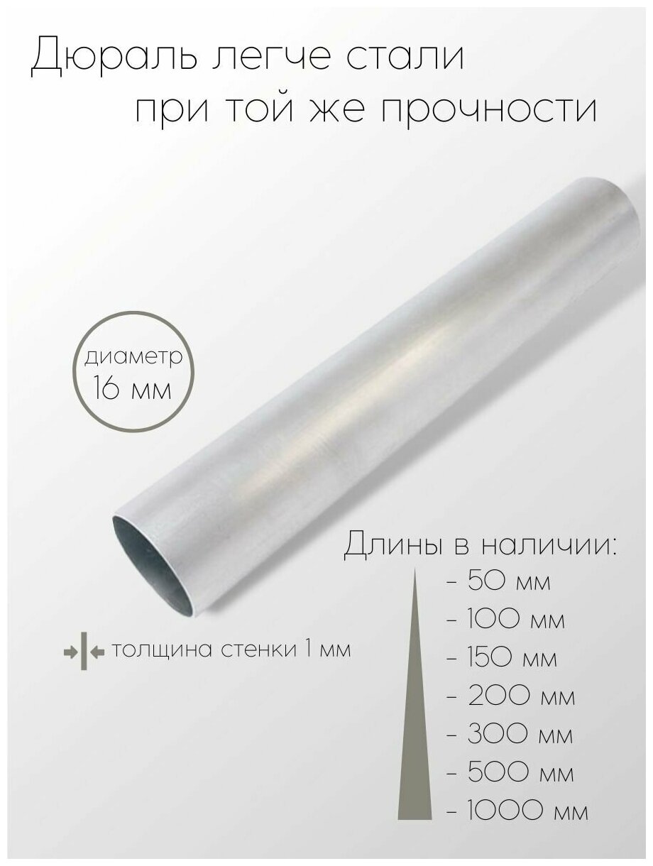 Алюминий дюраль Д16Т Труба диаметр 16 мм толщина стенки 1 мм (длина 500 мм) - фотография № 1