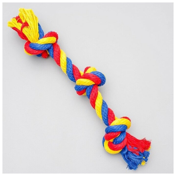 Игрушка канатная "Веревка", ф16, 3 узла, 33 см, микс цветов - фотография № 1