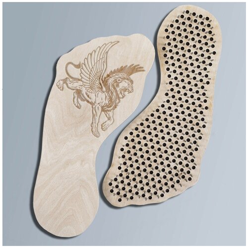 фото Доска для йоги садху с гвоздями в форме стопы лев - 3376 wood art