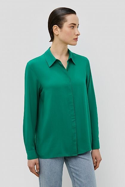 Блуза  Baon, повседневный стиль, прямой силуэт, длинный рукав, полупрозрачная, без карманов, манжеты, однотонная, размер XS, зеленый