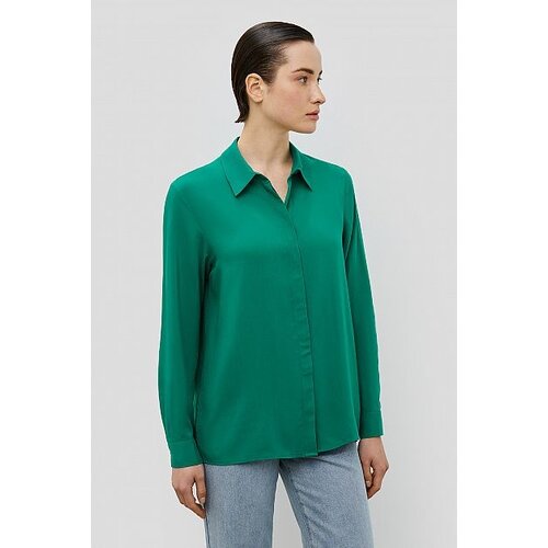 Блуза  Baon, повседневный стиль, прямой силуэт, длинный рукав, полупрозрачная, без карманов, манжеты, однотонная, размер S, зеленый