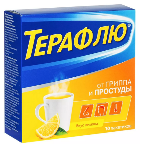 Средства От Гриппа И Простуды ТераФлю от гриппа и простуды пор. д/приг. р-ра д/вн. приема пор., 10 шт., лимон