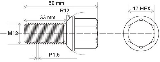 BANTAJ BB121 болт колесный 12X1.50X33 C17 сфера