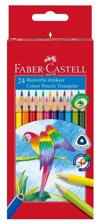 Карандаши цветные Faber-Castell, 24цв., трехгран., заточен., картон.уп., 116544