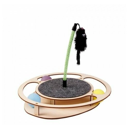 Pet Hobby Игровая платформа для кошек Круг с шариками, игрушкой на пружине и когтеточкой из ковра, 28 см