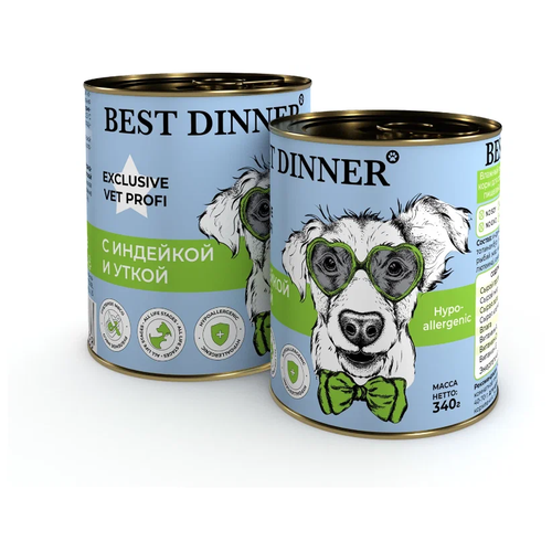 Корм для собак Best Dinner Exclusive Hypoallergenic, гипоаллергенный, индейка, утка 2 шт. х 340 г