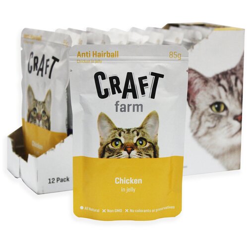 CRAFT FARM Anti-Hairball корм для кошек Курица в желе 85г (12шт)