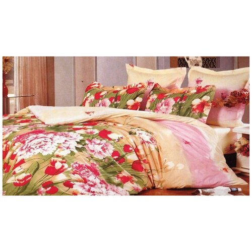 фото 2 спальное постельное белье сатин персиковое с цветами вальтери