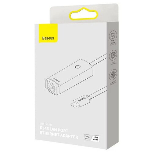 Адаптер Type-C to RJ45 Lite Series Baseus WKQX000202 RJ45 LAN PORT ETHERNET ADAPTER 1000 Mbps, AIR сетевая карта baseus lite series type c rj45 lan port black wkqx000201