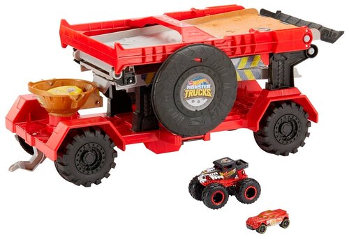 Трамплин Hot Wheels Передвижной трамплин Monster Trucks Downhill Race & Go Play Set GFR15 красный