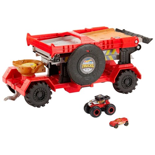 Трамплин Hot Wheels Передвижной трамплин Monster Trucks Downhill Race & Go Play Set GFR15 красный hot wheels 19 chevy silverado trail boss lt шевроле сильверадо 151 250 hw hot trucks 6 10 2020