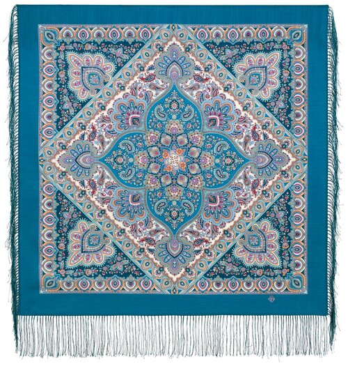 Платок Павловопосадская платочная мануфактура, 89х89 см, бежевый, голубой