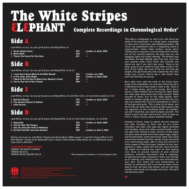 Виниловая пластинка White Stripes, The, Elephant (0194398424019) Sony - фото №3