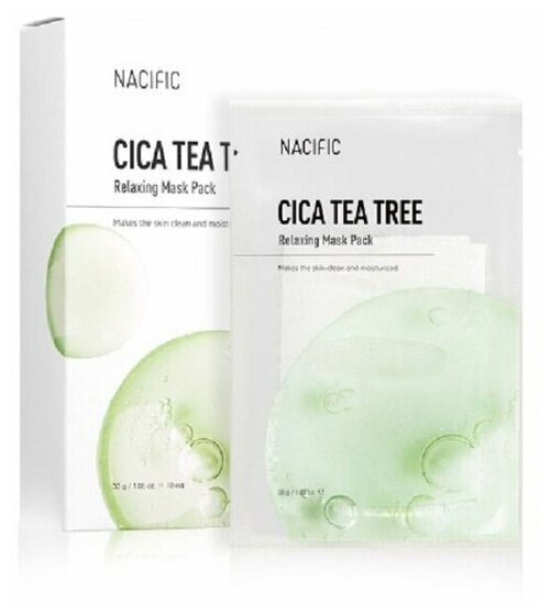 Nacific Cica Tea Tree Relaxing Mask Pack Успокаивающая маска с центеллой и чайным деревом, 5шт.