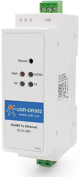 Преобразователь интерфейсов USR IoT USR-DR302 RS485/Ethernet на DIN-рейку