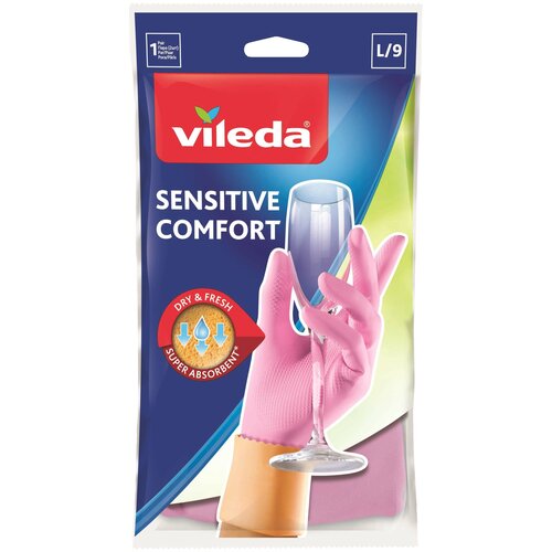 фото Перчатки vileda sensitive comfortplus для деликатных работ, 1 пара, размер s, цвет розовый