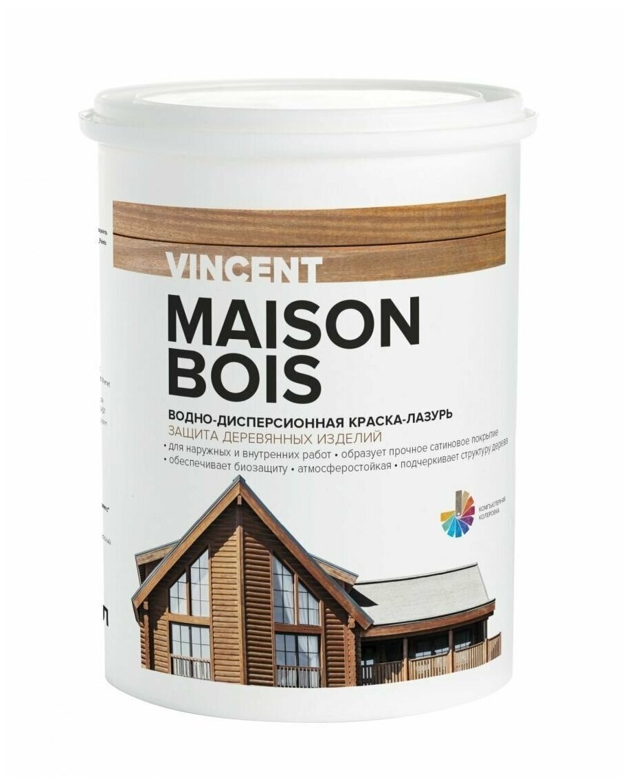 Краска Vincent Maison Bois / Винсент Мезон для защиты деревянных изделий, 0.9л, бесцветный