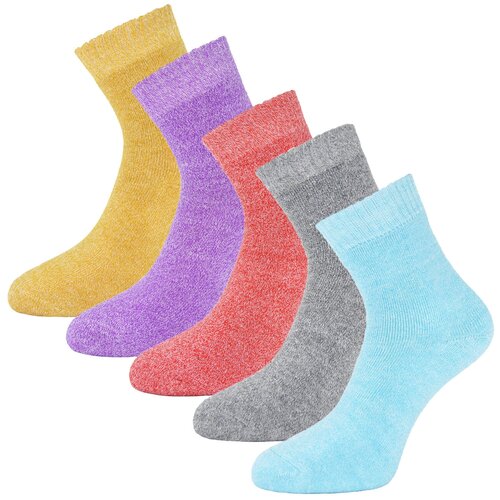 фото Женские теплые носки guarneri средней длинны, 5 пар в подарочном золотистом пакете. размер 36-40. цвет желтый, сиреневый, красный, серый, голубой.