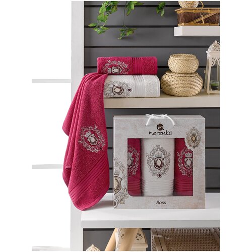 фото Oran merzuka полотенце boss цвет: бордовый (50х80 см - 2 шт,70х130 см) br41011