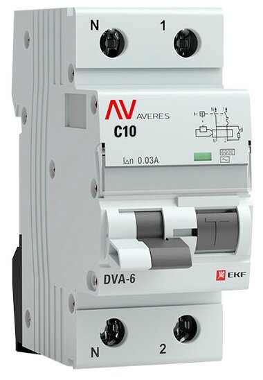 Автомат дифференциальный DVA-6 1P+N 10А (C) 30мА (AC) 6кА AVERES , EKF RCBO6-1PN-10C-30-AC-AV (1 шт.)