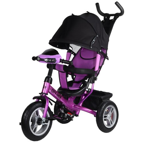 фото Велосипед детский трехколесный city-ride, колеса надувные 12/10, регулируемая спинка, фара - led-свет, звук, звонок, велосипед для детей, для малышей, с родительской ручкой, бампер ,багажник, цвет фиолетовый