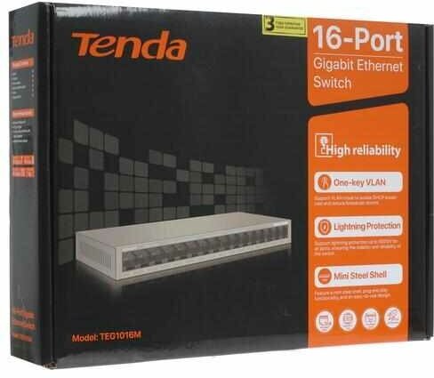 Коммутатор Tenda TEG1016M неуправляемый 16-портовый Gigabit Ethernet